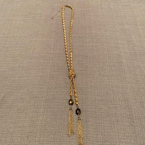 WHBM Leather & Gold Tone Chain Necklace with Beaded Tassels
